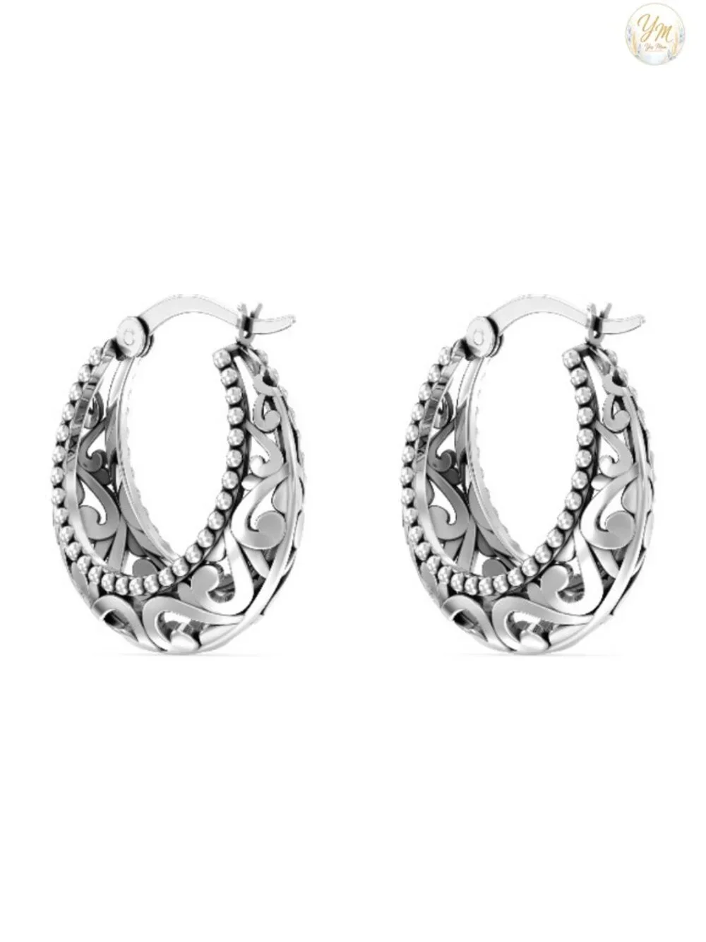 925 Sterling Silver Hoop Earrings | Women's Filigree Openwork Lightweight